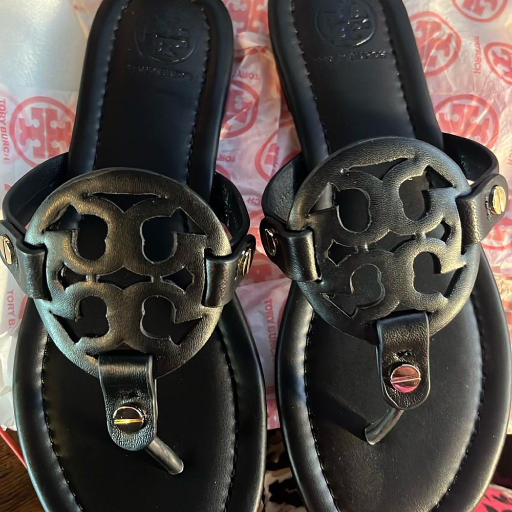 Tory Burch black matte miller sandals, new